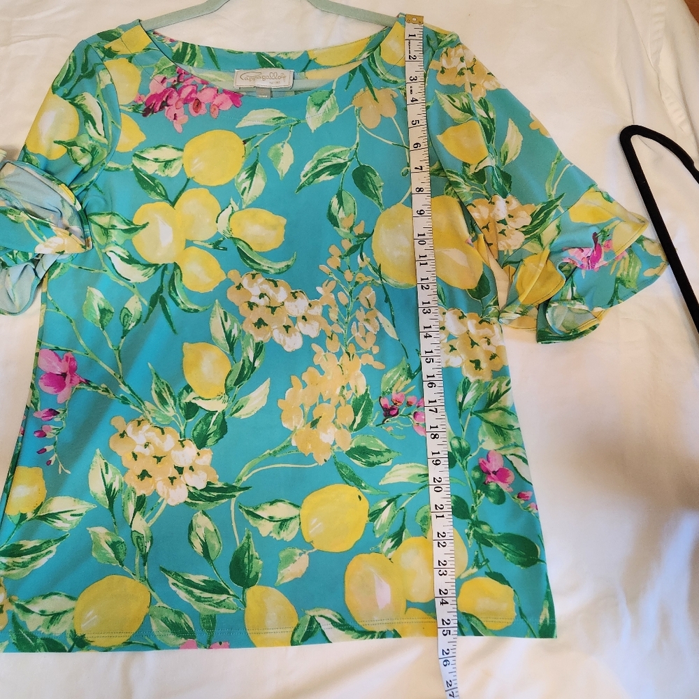 Pappagallo Women's Lemon Ruffle Top Blouse Size M Stretch - Picture 4 of 9